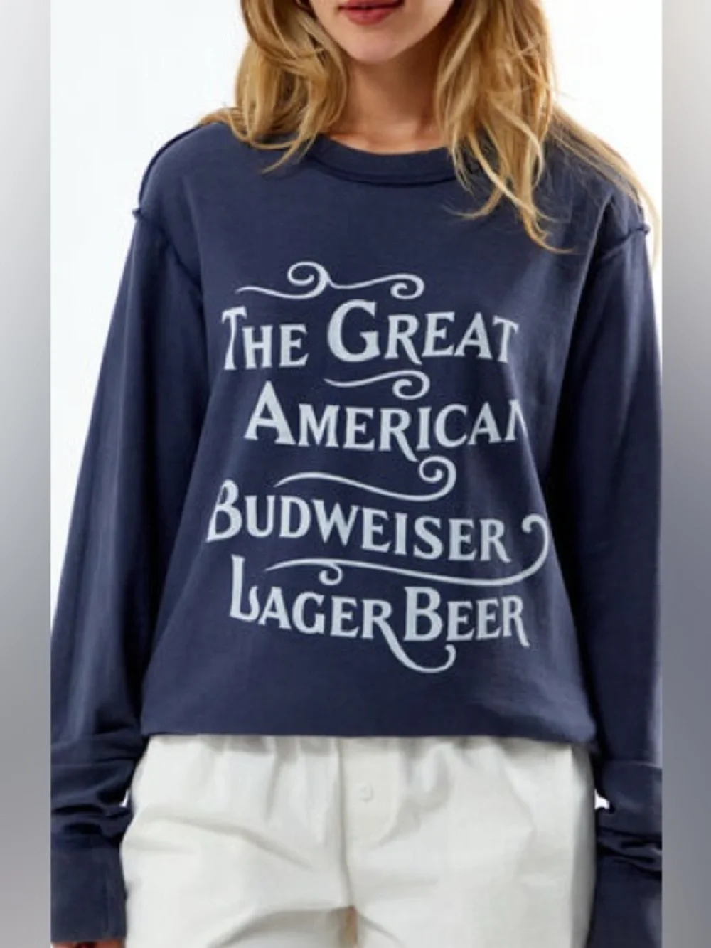 Budweiser PacSun Reversible Long Sleeve Pocket T-Shirt Retro Beer Logo Tee S - Picture 3 of 15